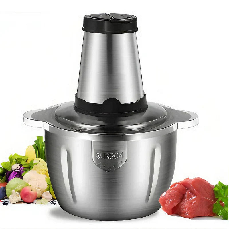 🍴 PowerChop Pro™ – Triturador e Processador Elétrico 2L / 3L em Aço Inox