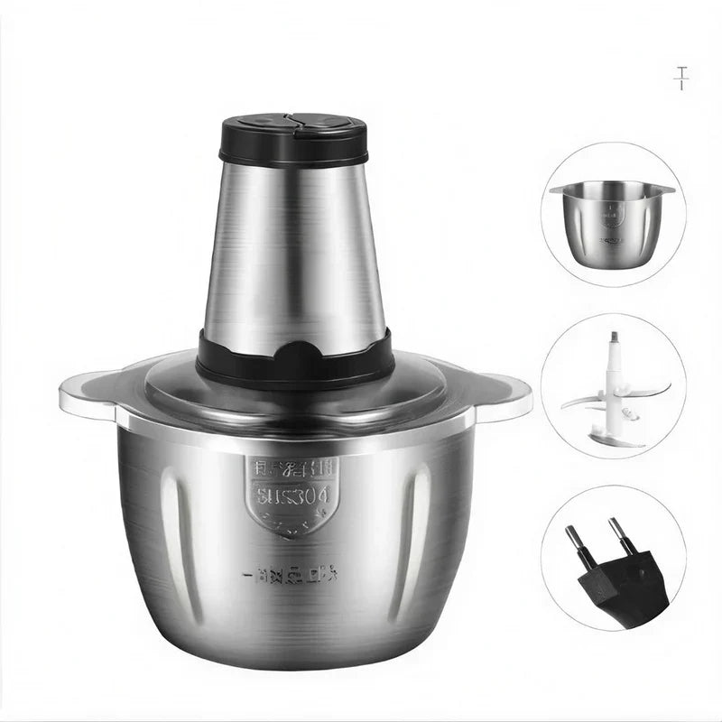 🍴 PowerChop Pro™ – Triturador e Processador Elétrico 2L / 3L em Aço Inox
